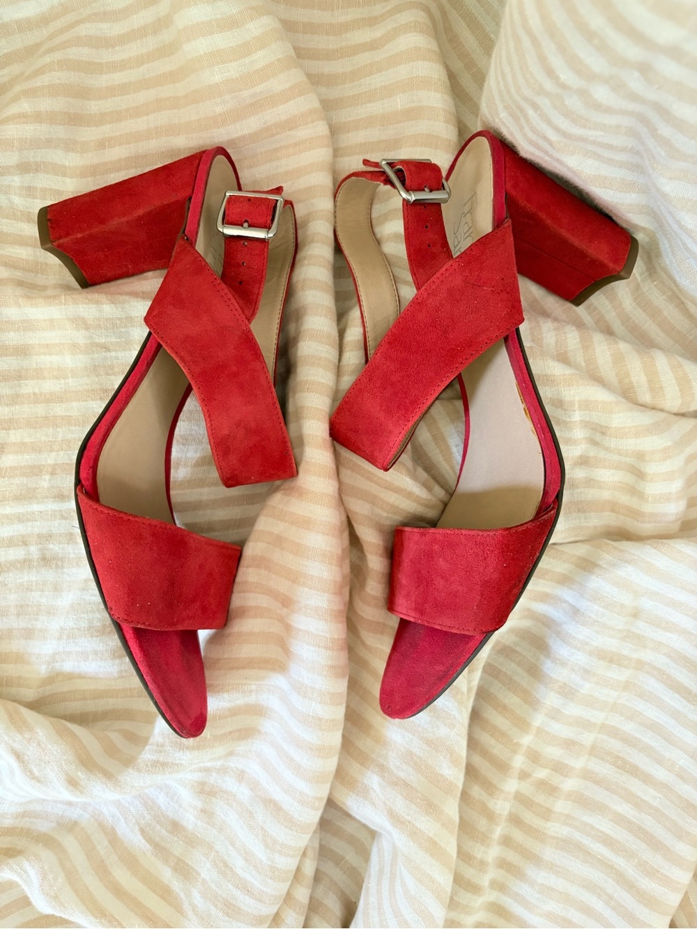 Franco Sarto Red Suede Crisscross Block Heels